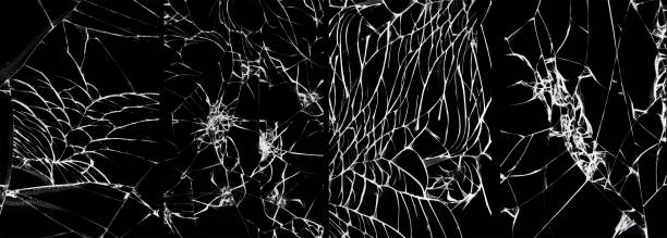 istock Set of 4 broken glass templates. Fractured screen. Shattered tablet display texture overlay effect. 1397083663