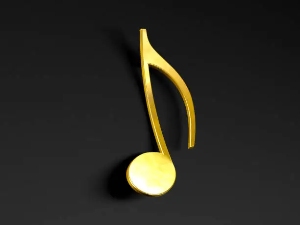 Photo of Music background. Golden musical notes on black background.3d illustration.