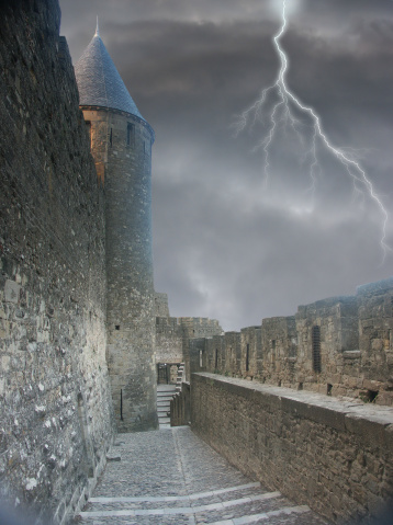 Carcasonne castle in south of France with Storm background.