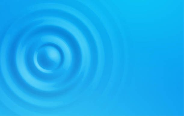 青い背景に水波の波及効果。円形の波の上面図。滴からの液体飛沫のベクター図 - water wave drop splashing点のイラスト素材／クリップアート素材／マンガ素材／アイコン素材