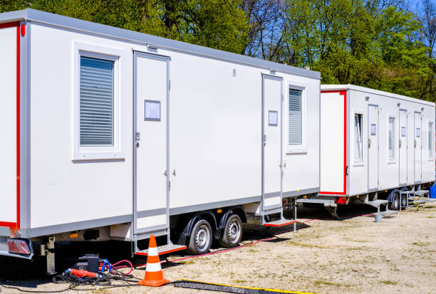 typical mobile office container typical mobile office container - photo construction trailer stock pictures, royalty-free photos & images