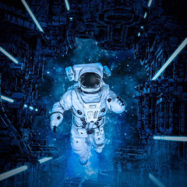Astronaut in airlock stock photo