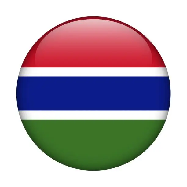 Vector illustration of Gambia National flag. Vector icon. Glass button for web, app, ui. Glossy banner.