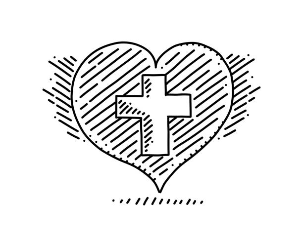 illustrations, cliparts, dessins animés et icônes de cœur flottant avec un dessin en croix au milieu - devotee
