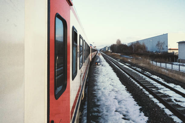 Erzurum, Turkey - February 22, 2022: Eastern express trains side and rail track with snow