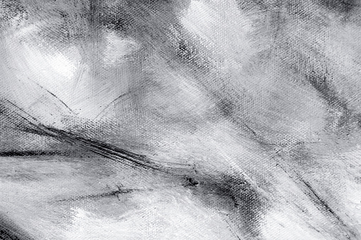 Black and white closeup oil painting abstract background with copy space, full frame horizontal composition