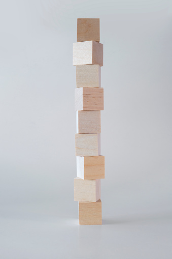 Wooden Cube stack on white background