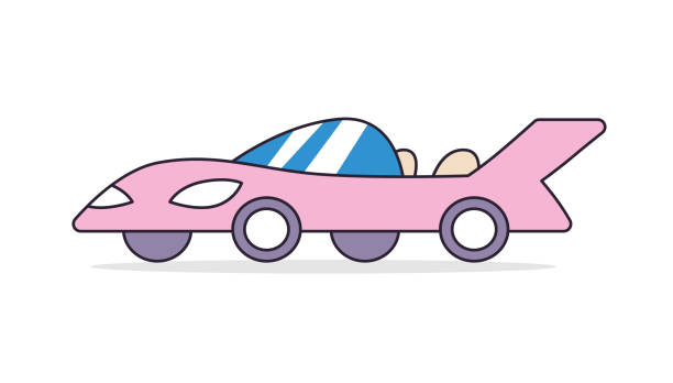 핑크 럭셔리 컨버터블 카브리올렛 스포츠카 - cartoon city town car stock illustrations
