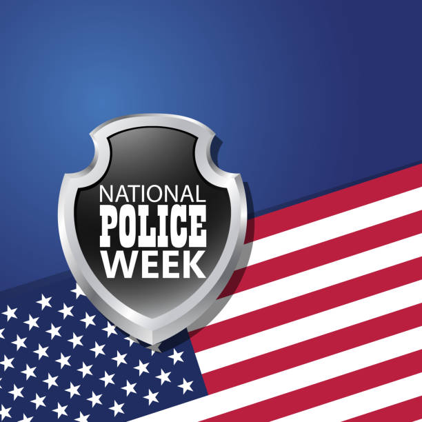 National Police Week in May. Celebrated annual in United States. In honor of the police hero. National Police Week in May. Celebrated annual in United States. In honor of the police hero. Police badge and patriotic elements. Officers Memorial Day. Poster, card, banner. EPS10 vector. national police week stock illustrations
