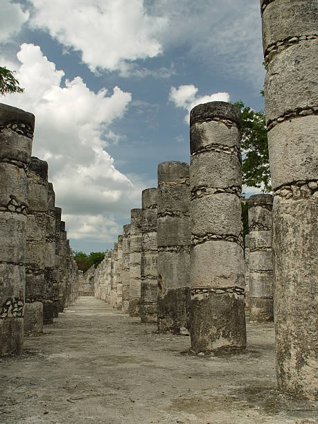 Ancient mayan columns Chichen Itza, Mexico olmec head stock pictures, royalty-free photos & images
