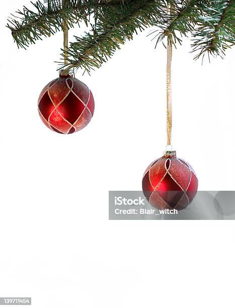 Conjunto De Bolas De Natal Vermelha Com Lugar Para Escrita - Fotografias de stock e mais imagens de Artigo de Decoração