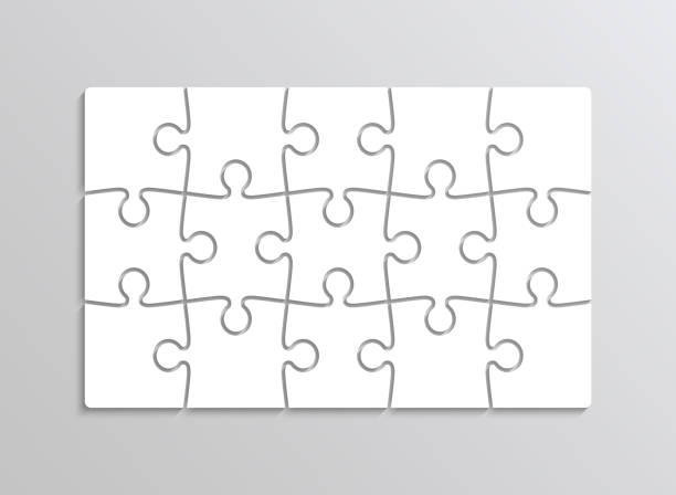 illustrazioni stock, clip art, cartoni animati e icone di tendenza di griglia dei pezzi del puzzle. modello di puzzle. gioco di mosaico pensante con 15 forme separate sullo sfondo - jigsaw piece choice banner number
