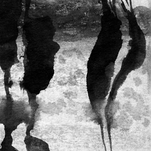 istock Abstract landscape ink hand drawn illustration. Black and white ink winter landscape with river. 1397116412