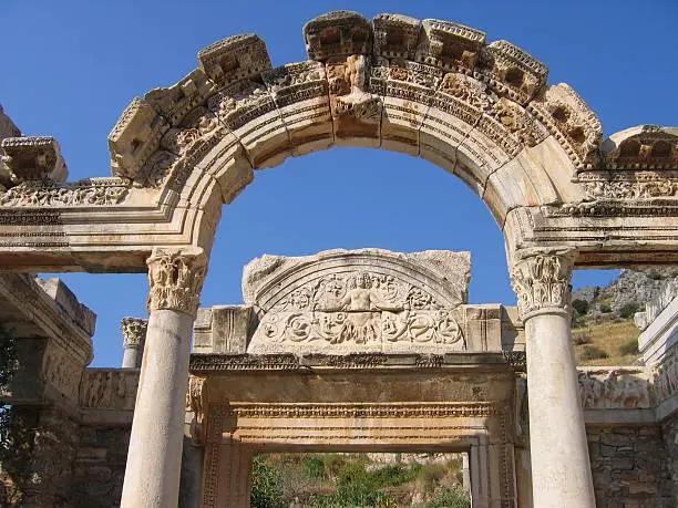 Ancient arch and pillars in Ephes, Turkey