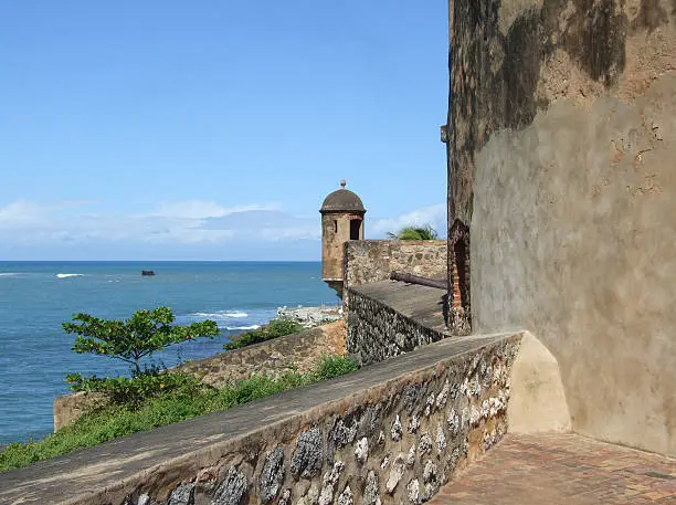 Watchtower and walls of an early fortification built by Spaniards in 1570-s in Puerto Plata, Dominican Republic, Hispaniola Island