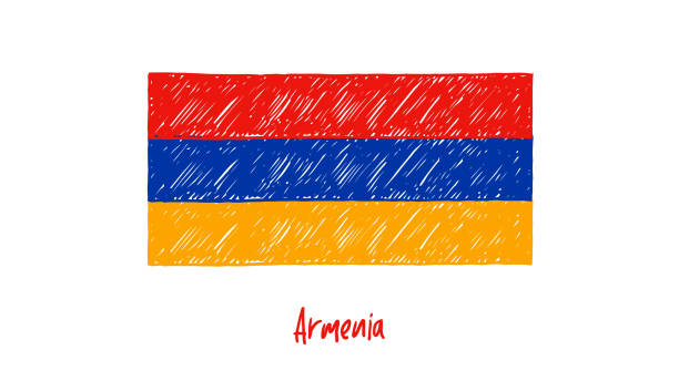 armenia national country flag marker or pencil sketch illustration vector - ermeni bayrağı stock illustrations