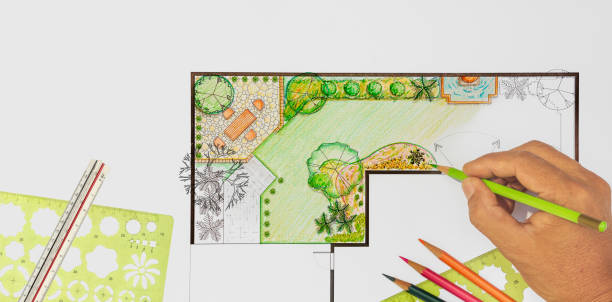 Landscape architect student learning design backyard  pool and garden plan