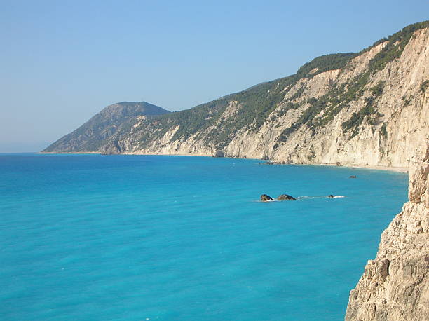 Top view of lefkada's coastline in Ionian sea, Greece stock photo