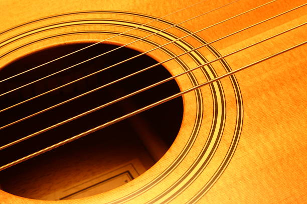 Acoustic guitar soundhole stock photo