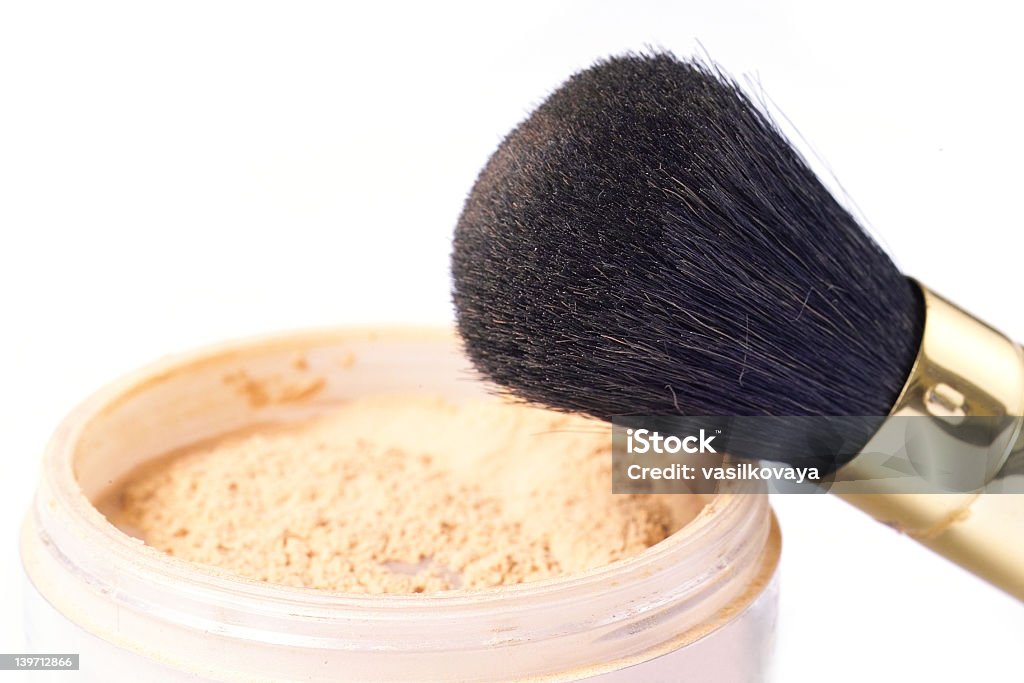 Black make up brush and foundation powder loose powder and natural hair brush Adult Stock Photo