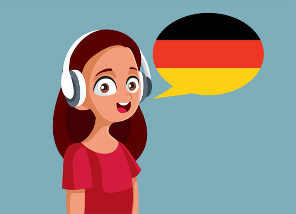 teen girl speaking german vector cartoon illustration - adolescence flag university people stock-grafiken, -clipart, -cartoons und -symbole