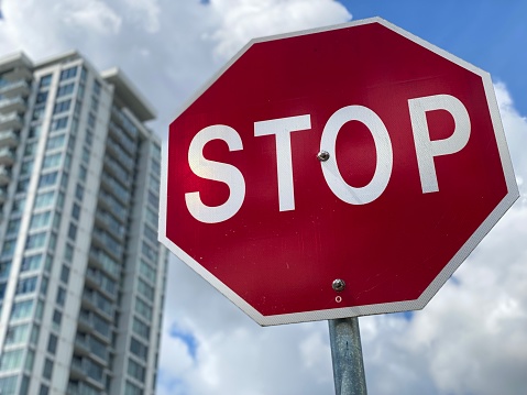 Stop sign. Traffic sign stock photo.