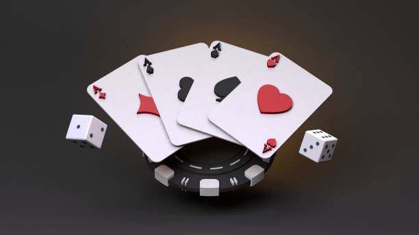 istock Playing chip, playing cards and dice. Casino element. 3d rendering illustration. 1397146428