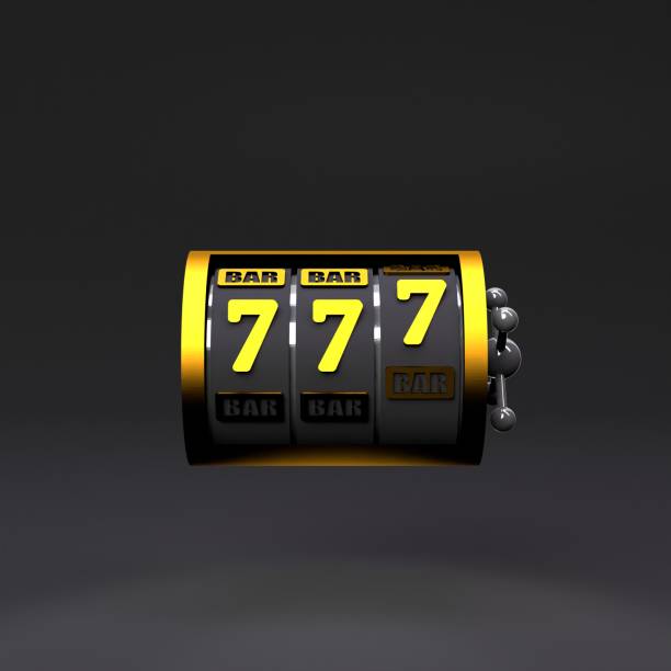 istock Slot machine with gold elements on a black background. Casino elements. 3d rendering illustration. 1397146501