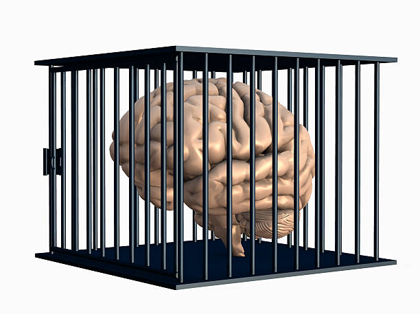Human Brain in a Cage - with clipping path stock photo