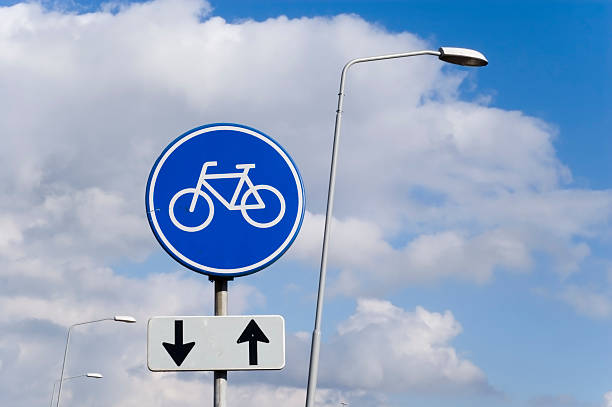 traffic sign two way bike lane stock photo