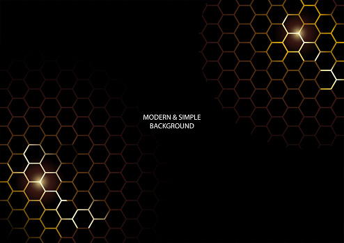 Abstract beehive, dark and gold line background, modern classy vector background