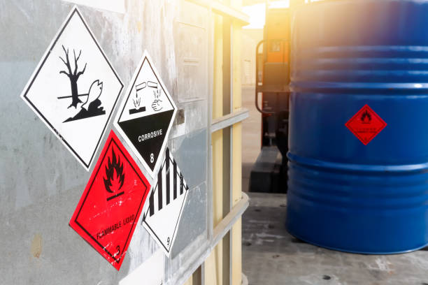 istock Warning symbol for chemical hazard on chemical container 1397152378