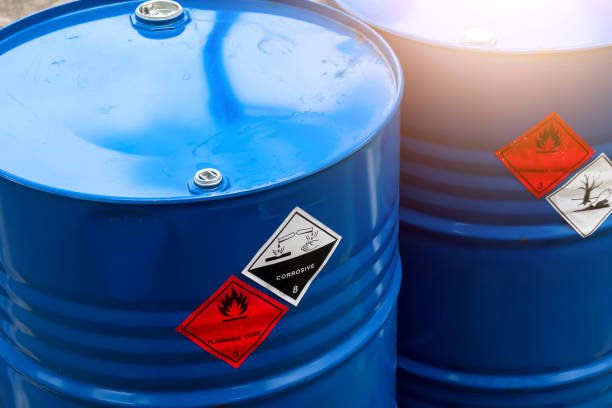 istock Warning symbol for chemical hazard on chemical container 1397152412