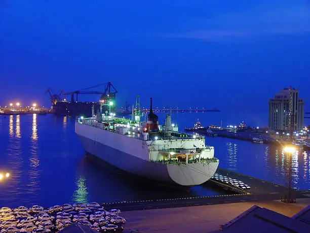 freighter docked for inspection in the Gulf of Mexico.