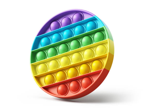 juego de poppit de silicona - circle pop it fidget juguete aislado sobre fondo blanco - renderizado 3d - board game spinner fotografías e imágenes de stock