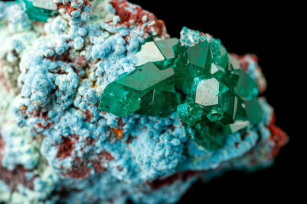istock macro mineral stone Dioptase on a black background 1397155175