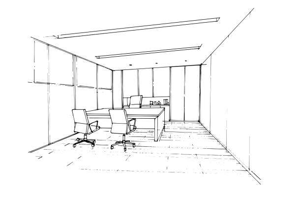 istock Sketch drawing of a manager's room in an office space,Modern design,vector,2d illustration 1397156832