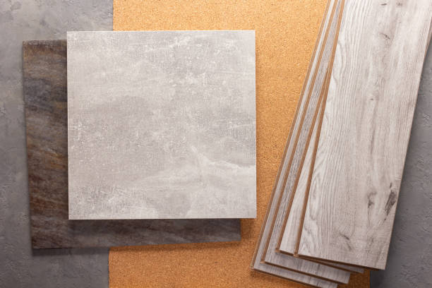 istock Laminate wood floor and tile background texture. Wooden laminate 1397156947