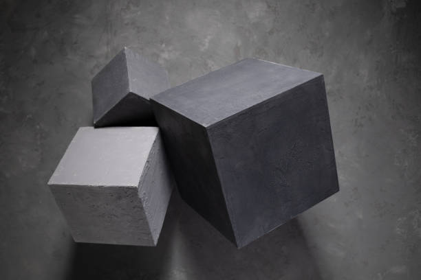 istock Concrete cube on abstract cement floor background texture. Geometric model concept 1397157800