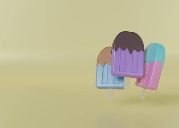 istock ice cream sticks with various flavors, chocolate, vanilla, grape, strawberry, peanut, 3d render, background for summer theme 1397158789
