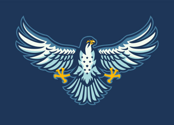 illustrations, cliparts, dessins animés et icônes de logo de la mascotte de l’oiseau faucon déployant les ailes - ailes déployées