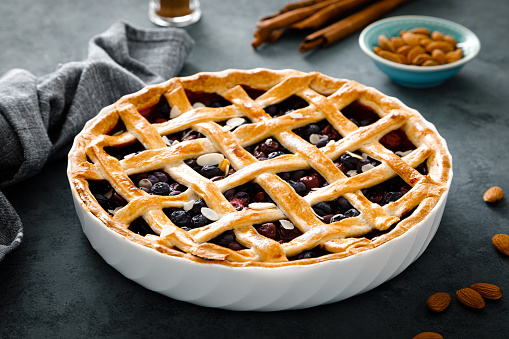 Almond and berry pie with lattice pastry