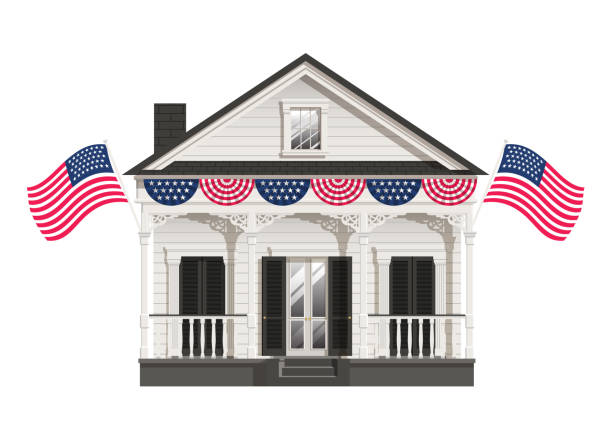 American Old House Celebrating 4th of July house of American Old House Celebrating 4th of July american flag house stock illustrations