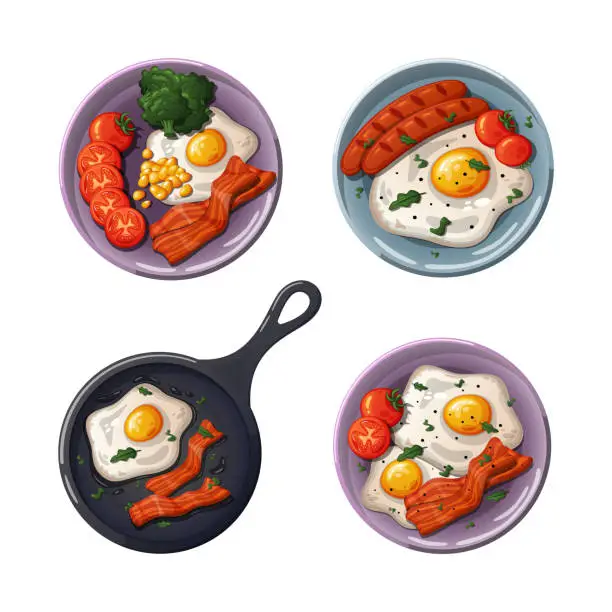 Vector illustration of Cartoon fried eggs. A set of scrambled eggs.