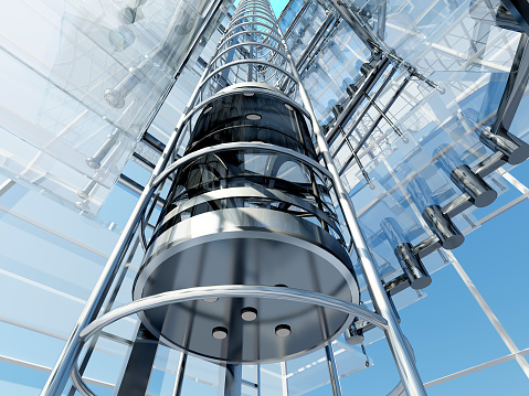 Lift against the backdrop of a modern building.,3d render.