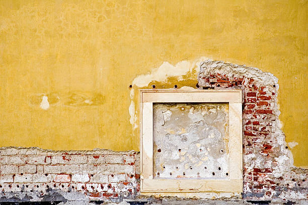 plaster wall and wood frame stock photo