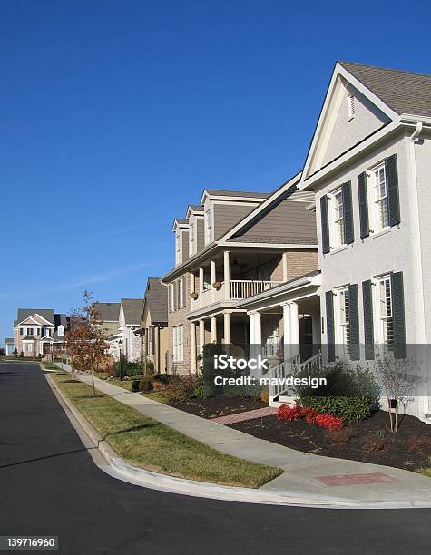 American Suburban Neighborhood Homes Stock Photo - Download Image Now - Construction Industry, Springtime, USA
