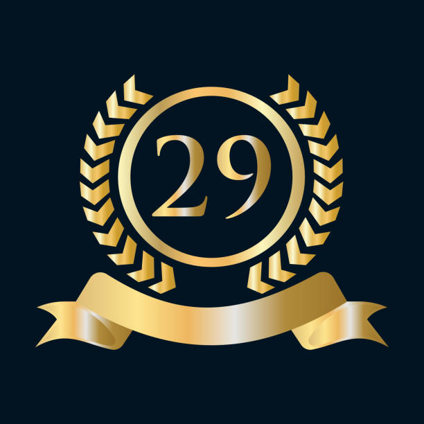 istock 29th Anniversary Celebration Gold and Black Template. Luxury Style Gold Heraldic Crest Logo Element Vintage Laurel Vector 1397172139