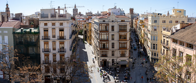 Valencia, Spain - February 21, 2021: Streets of the El Carmen neighborhood in Valencia downtow