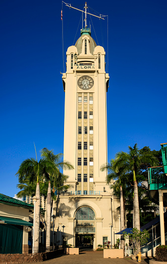 Honolulu, HI, USA - February 1, 2010 : Aloha Tower, famous lighthouse along Honolulu Harbor